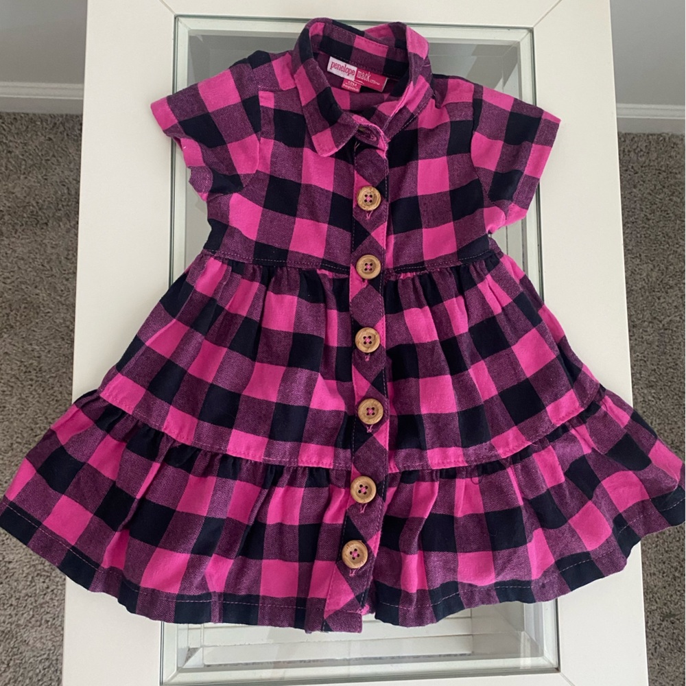 Penelope Mack 12m Pink Plaid Tiered Button-Front Dress